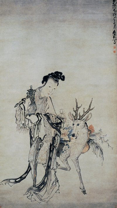 Ma-gu con un vaso e un cervo da Huang Shen